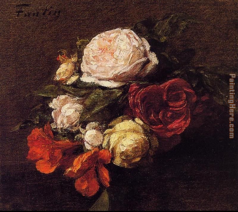Roses and Nasturtiums painting - Henri Fantin-Latour Roses and Nasturtiums art painting